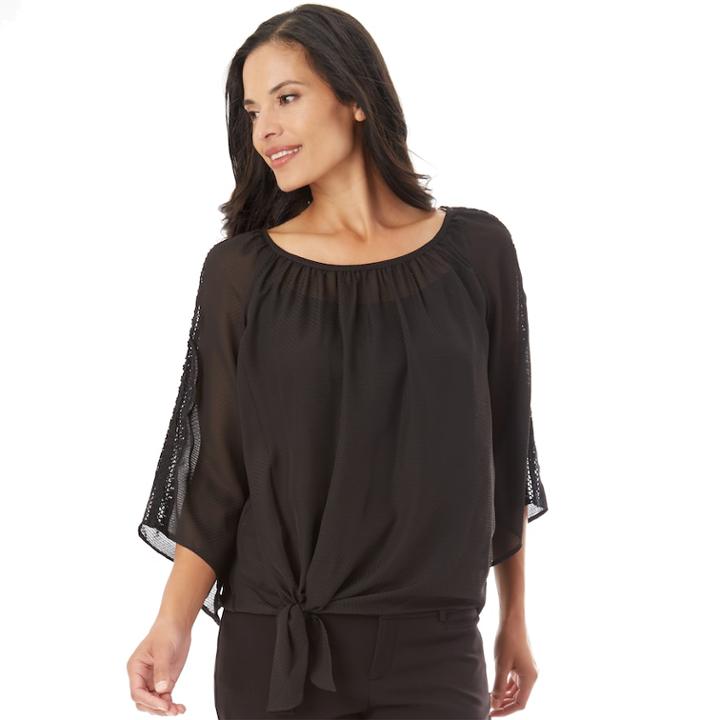 Women's Apt. 9&reg; Tie Front Textured Top, Size: Small, Black