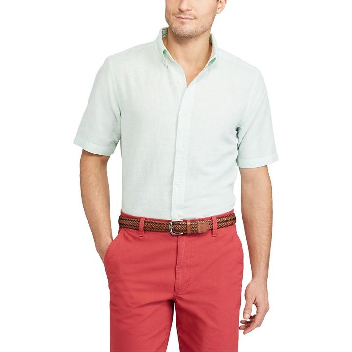 Men's Chaps Classic-fit Linen-blend Button-down Shirt, Size: Xl, Green