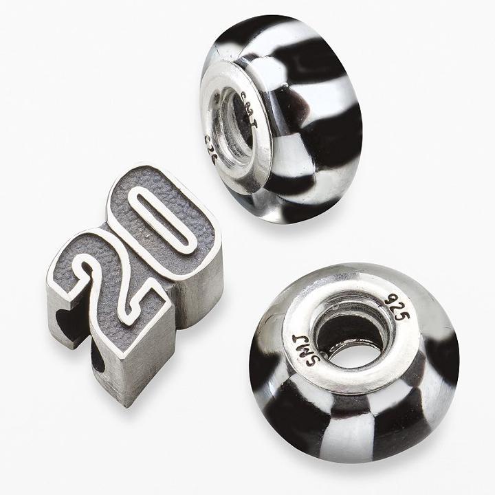 Insignia Collection Nascar Matt Kenseth Sterling Silver 20 And Checkered Flag Bead Set, Women's, Black