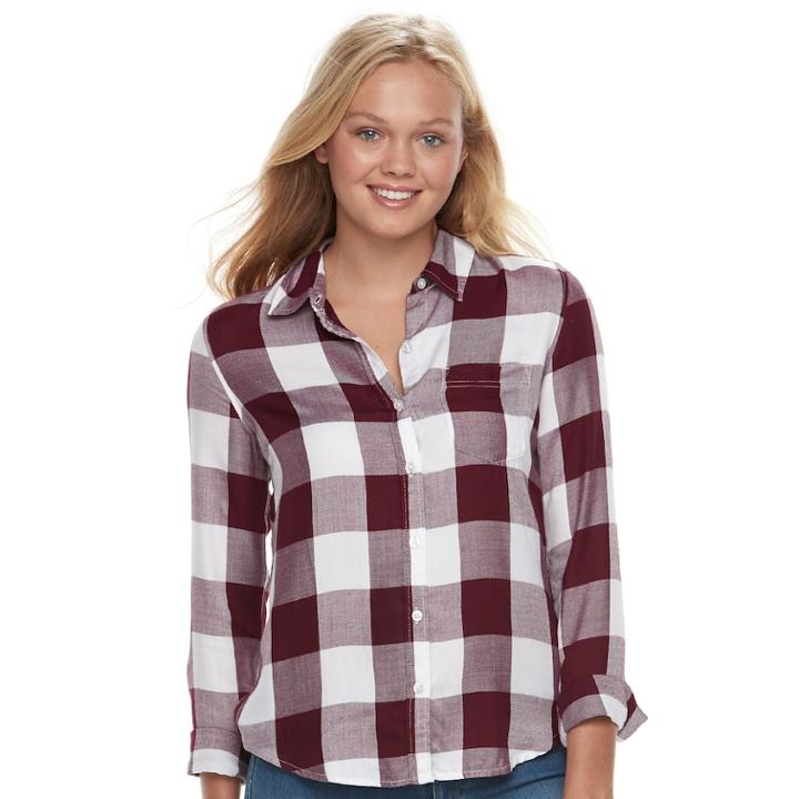 Juniors' So&reg; Print Shirt, Teens, Size: Medium, Dark Pink