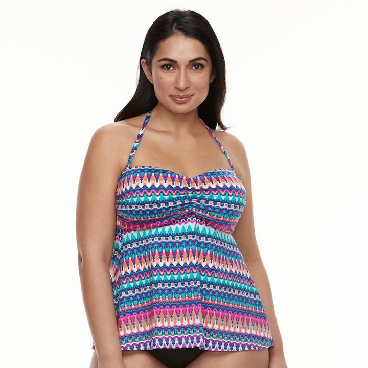 Plus Size Apt. 9&reg; Tummy Slimmer Ikat Bandeaukini Top, Women's, Size: 1xl, Dark Blue