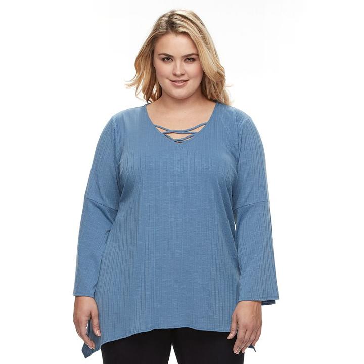 Plus Size Ab Studio Lace-up Handkerchief Top, Women's, Size: 0x, Blue (navy)