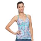 Women's Free Country Bust Enhancer Underwire Mosaic Tankini Top, Size: Xl, Turquoise/blue (turq/aqua)