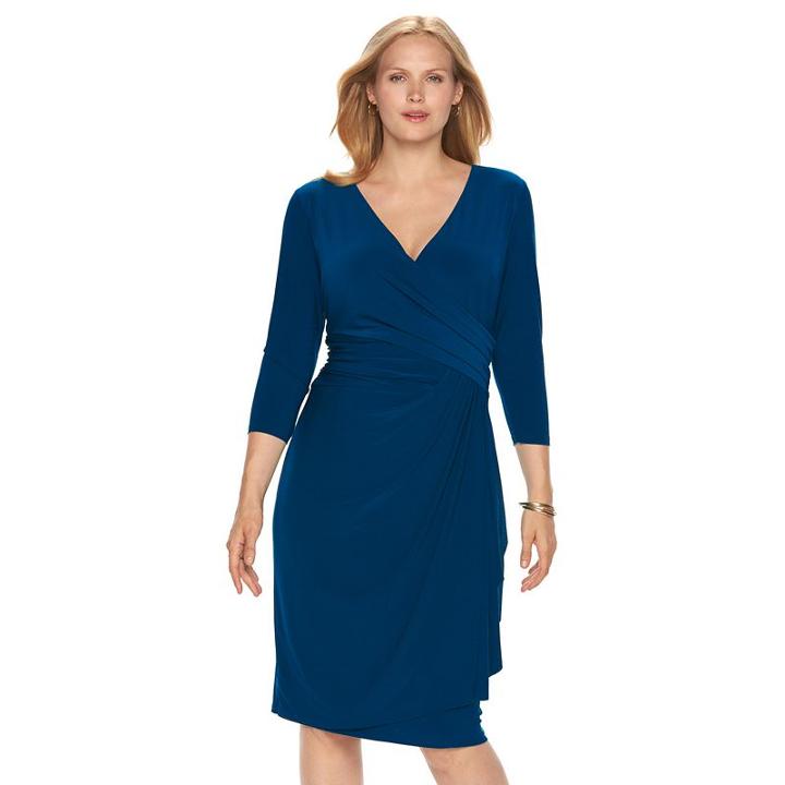 Plus Size Chaps Surplice Faux-wrap Dress, Women's, Size: 18 W, Blue