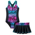 Girls 7-16 Zeroxposur One-piece Swimsuit & Skirt Set, Girl's, Size: 14, Med Blue