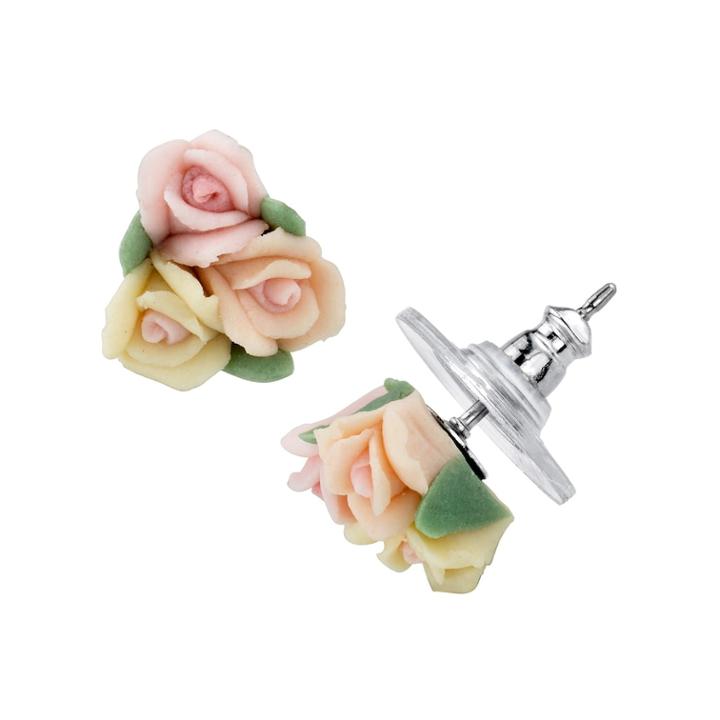 1928 Porcelain Rose Cluster Stud Earrings, Women's, Multicolor