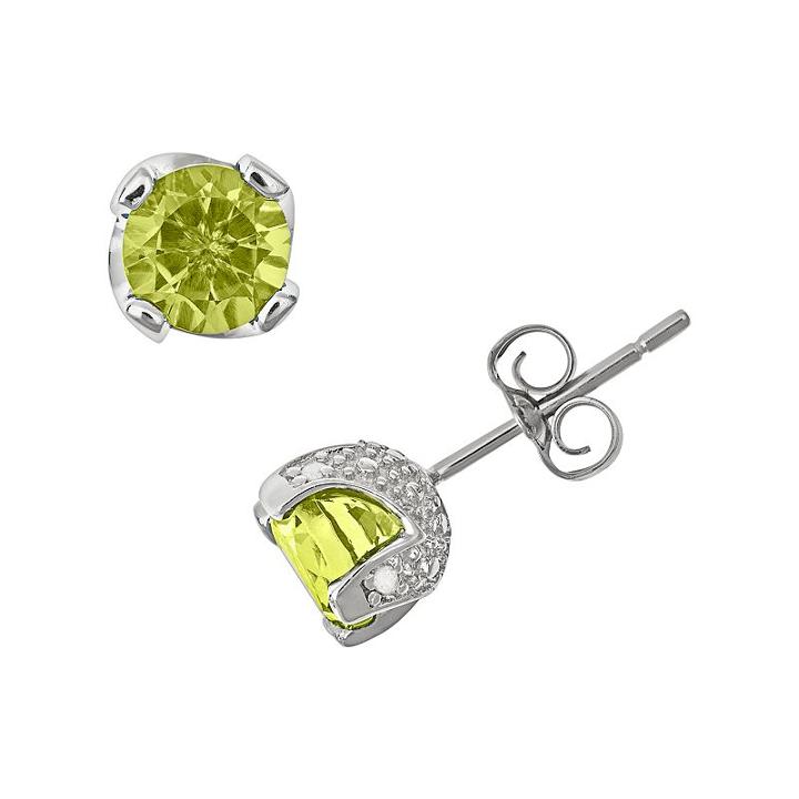 Sterling Silver Peridot And Diamond Accent Stud Earrings, Women's, Green