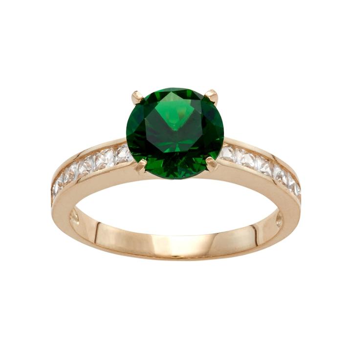 10k Gold Simulated Emerald & Lab-created White Sapphire Ring, Women's, Size: 8, Green