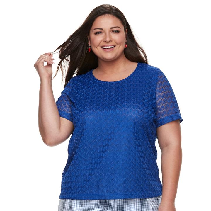 Plus Size Cathy Daniels Lace Top, Women's, Size: 2xl, Brt Blue