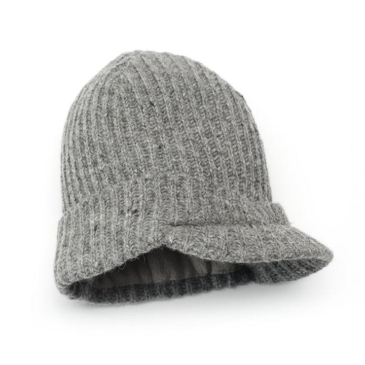 Sijjl Women's Ribbed Brim Wool Beanie, Grey