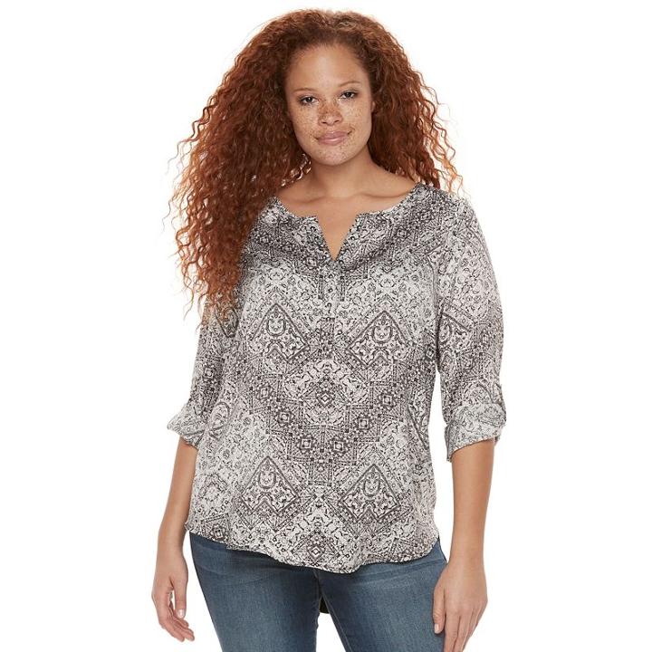 Plus Size Rock & Republic&reg; Roll-tab Mixed-media Shirt, Women's, Size: 1xl, White