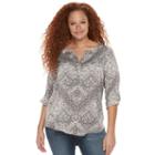 Plus Size Rock & Republic&reg; Roll-tab Mixed-media Shirt, Women's, Size: 1xl, White