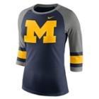 Women's Nike Michigan Wolverines Striped Sleeve Tee, Size: Large, Blue (navy)