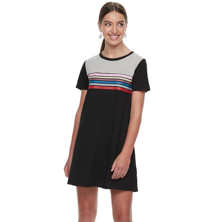 Juniors' Wallflower Striped T-shirt Dress, Teens, Size: Large, Black