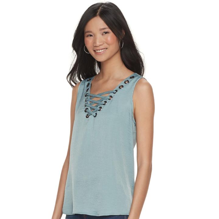 Women's Rock & Republic&reg; Lace-up Grommet Tank, Size: Xl, Med Grey