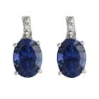 10k White Gold Lab-created Sapphire And Diamond Accent Drop Earrings, Women's, Blue