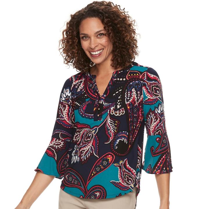 Women's Dana Buchman Bell Sleeve Henley Top, Size: Xxl, Dark Red