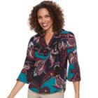 Women's Dana Buchman Bell Sleeve Henley Top, Size: Xxl, Dark Red