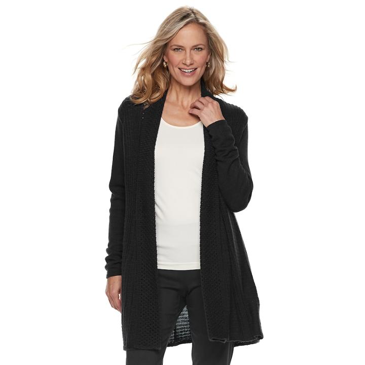 Petite Dana Buchman Pleated Open-work Cardigan Sweater, Women's, Size: Xl Petite, Black
