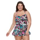 Plus Size Apt. 9&reg; Print Twist-front Swimdress, Women's, Size: 2xl, Black