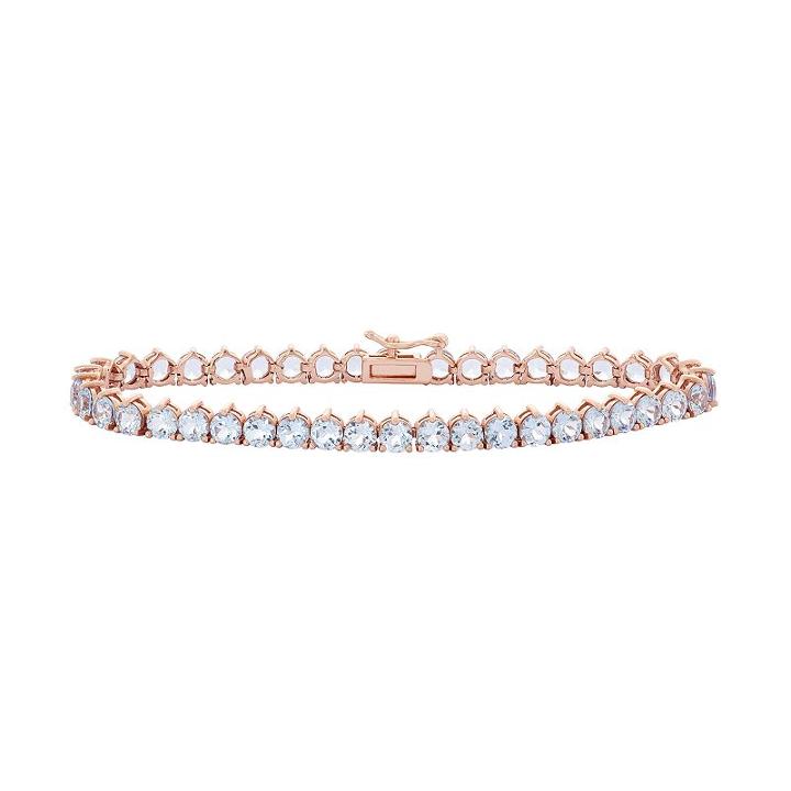 14k Rose Gold Over Silver Lab-created Aquamarine Tennis Bracelet, Women's, Size: 7.25, Blue