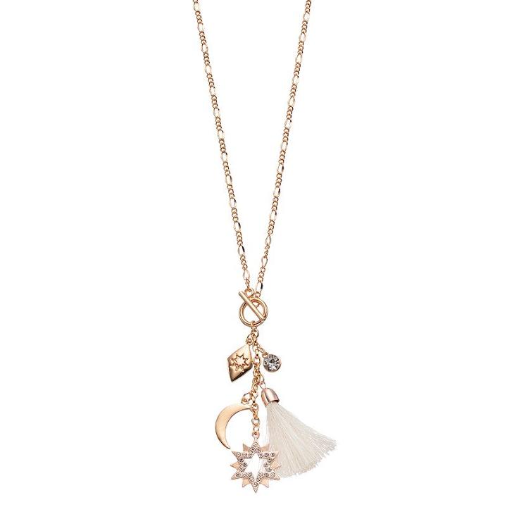 Mudd&reg; Long Tassel, Crescent & Starburst Charm Necklace, Women's, Gold