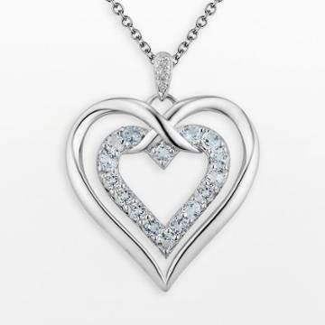 Two Hearts Forever One Sterling Silver Sky Blue Topaz And Diamond Accent Double Heart Pendant, Women's, Size: 18