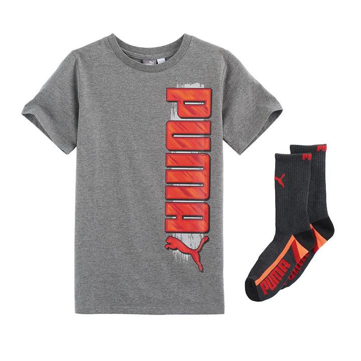 Boys 8-20 Puma Linear Logo Tee & Socks, Size: Xl, Grey (charcoal)