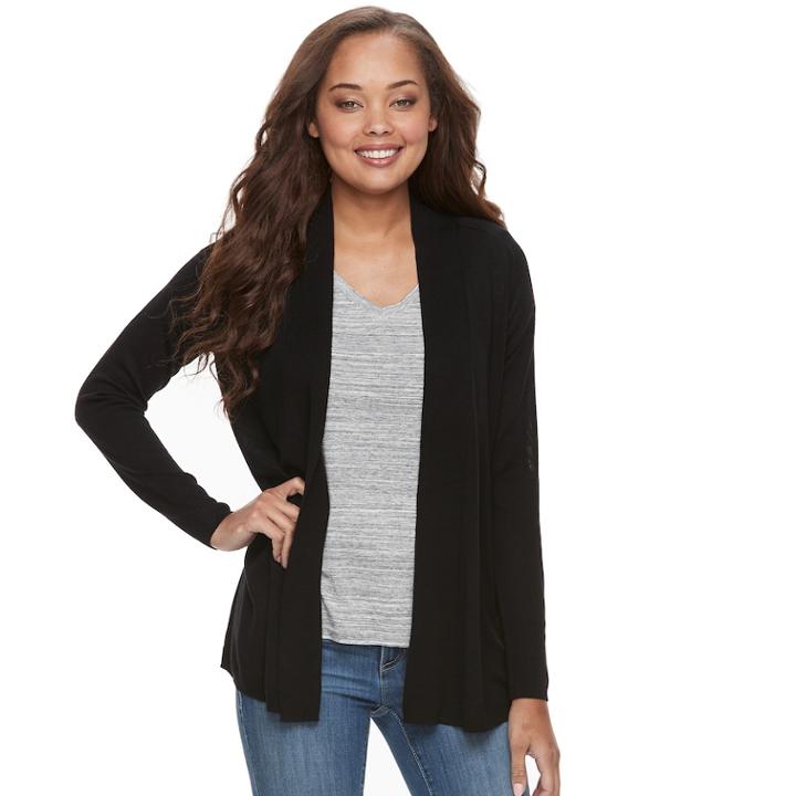 Petite Apt. 9&reg; Ribbed Cardigan, Women's, Size: Xs Petite, Black