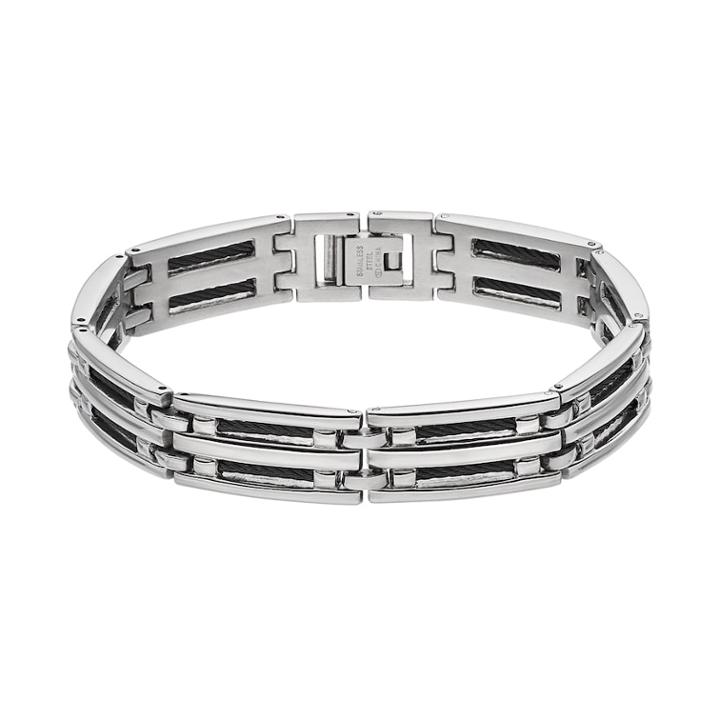 1913 Men's Stainless Steel Cable Bracelet, Silver