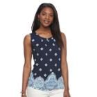 Women's Croft & Barrow&reg; Medallion Shirred Tank, Size: Medium, Dark Blue