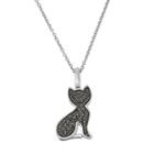 Sterling Silver 1/4 Carat T.w. Black & White Diamond Cat Pendant Necklace, Women's