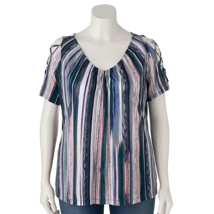 Plus Size Jennifer Lopez Lace-up Cold-shoulder Tee, Women's, Size: 2xl, Green