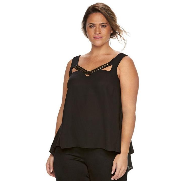 Plus Size Rock & Republic&reg; Embellished Crepe Popover Tank, Women's, Size: 1xl, Black