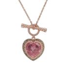 Lavish By Tjm 14k Rose Gold Over Silver Pink Cubic Zirconia Heart Pendant - Made With Swarovski Marcasite, Women's, Size: 18
