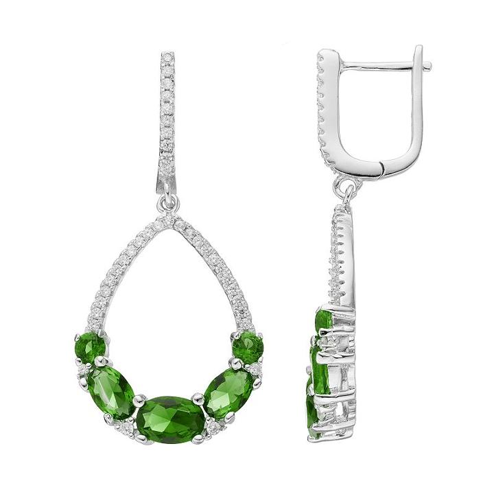 Sterling Silver Cubic Zirconia Teardrop Earrings, Women's, Green