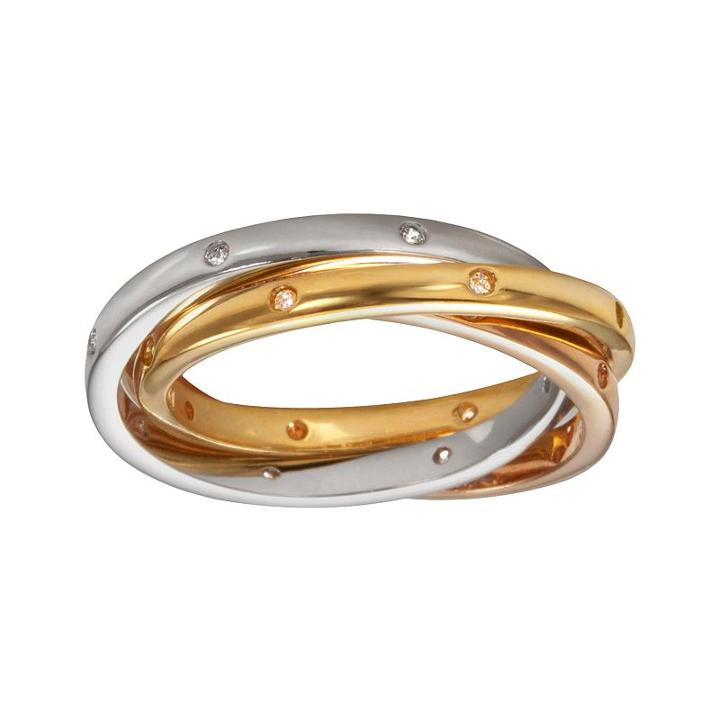 Sophie Miller 14k Gold Over Silver And Sterling Silver Tri-tone Cubic Zirconia Interlocking Ring, Women's, Size: 7, White