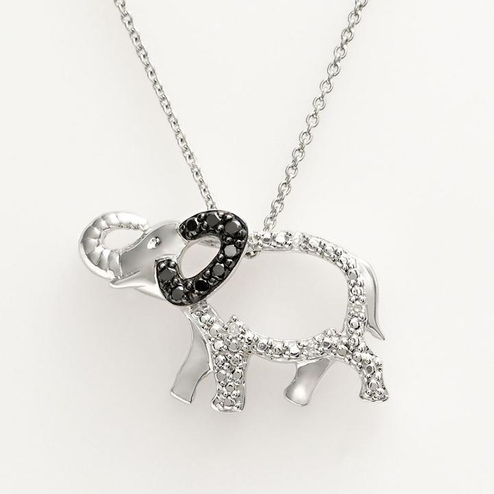 Sterling Silver 1/10-ct. T.w. Black And White Diamond Elephant Pendant, Women's