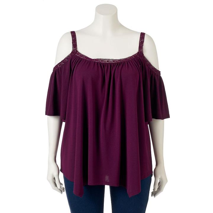 Juniors' Plus Size Mudd&reg; Crochet Off Shoulder Top, Girl's, Size: 1xl, Purple