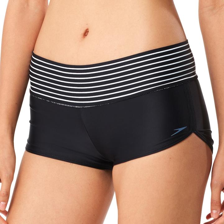 Women's Speedo Striped-waist Boyshort Swim Bottoms, Size: Xl, Black White