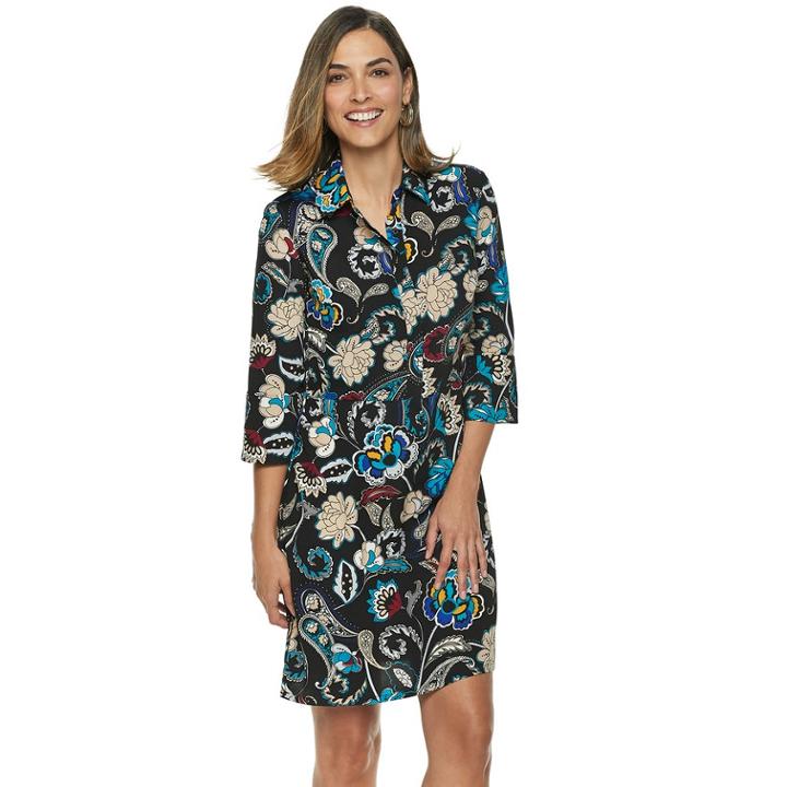 Women's Dana Buchman Hidden Placket Shirt Dress, Size: Large, Blue (navy)