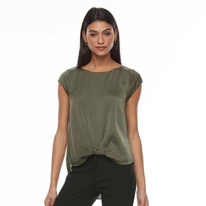 Women's Apt. 9&reg; Satin Twist-front Tee, Size: Large, Green