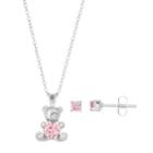 Lulabelle Kids' Cubic Zirconia Teddy Bear Pendant & Stud Earring Set, Women's, Pink