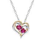 Simulated Ruby And Diamond Accent Sterling Silver Two Tone Double Heart Pendant Necklace, Women's, Size: 18, Red