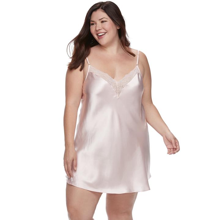 Plus Size Apt. 9&reg; Lace Trim Satin Chemise, Women's, Size: 2xl, Light Pink