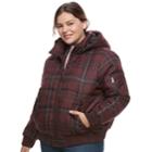 Juniors' Plus Size Urban Republic Hooded Puffer Bomber Jacket, Teens, Size: 2xl, Dark Red