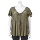 Juniors' Plus Size Iz Byer California Illusion Lace Flutter Top, Teens, Size: 2xl, Dark Green