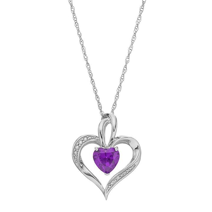 Sterling Silver Amethyst Heart Pendant Necklace, Women's, Size: 18, Purple