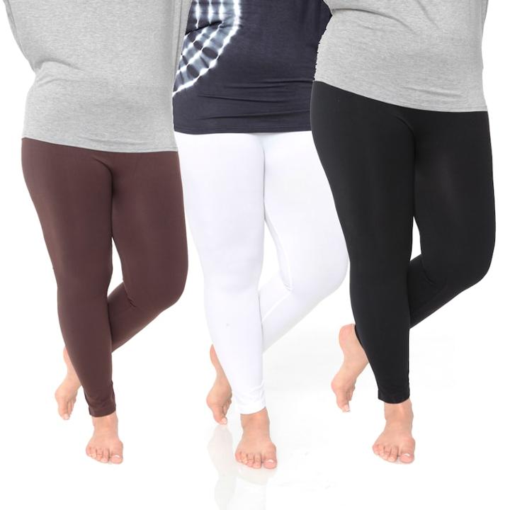 Plus Size White Mark 3-pack Solid Leggings, Women's, Black White Brown