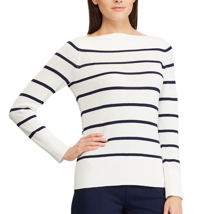 Women's Chaps Striped Boatneck Sweater, Size: Medium, White